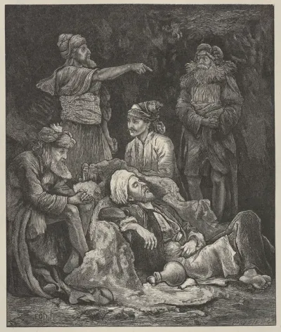 The Five Kings Hiding in the Cave, from "Dalziels' Bible Gallery"