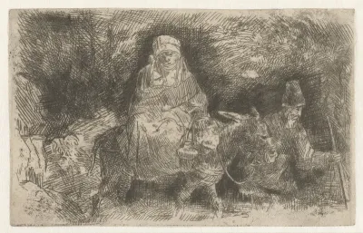 The flight into Egypt crossing a brook