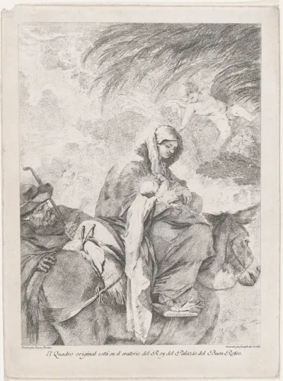 The flight into Egypt, the Virgin and Child on a donkey, Joseph to the left, after Luca Giordano