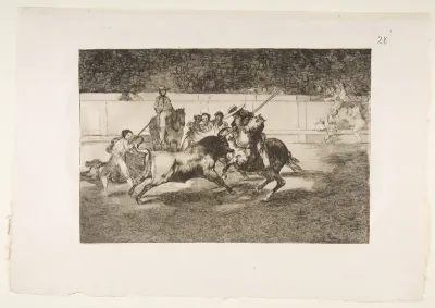 The Forceful Rendon Stabs a Bull with the Pique, from which Pass He Died in the Ring of Madrid, Plate 28 from La tauromaquia
