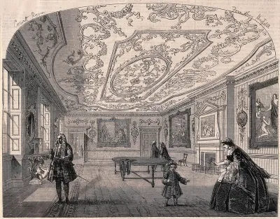 The Foundling Hospital: the interior of the Court Room, with people in eighteenth-century dress