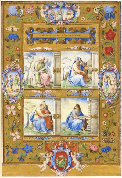 The Four Evangelists, within a Border of Flowers, Birds, and Insects