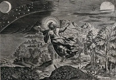 The fourth day of Creation: God creates the sun, moon and stars