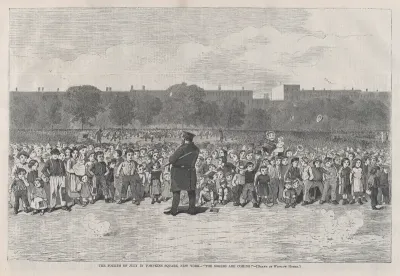 The Fourth of July in Tompkins Square, New York – "The Sogers Are Coming" (from "Harper's Bazar: A Repository of Fashion, Pleasure and Instruction," Vol. I)