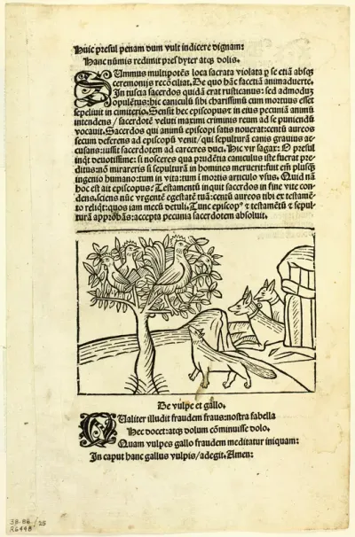 The Fox and the Rooster from Fabulae et Vita (Fables and Life), Plate 25 from Woodcuts from Books of the 15th Century