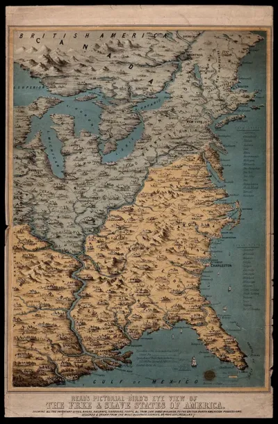 The free and slave states of America, showing the eastern and southern American states and also parts of Canada