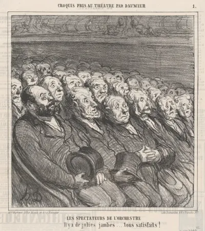 The front row spectators, from 'Theater sketches,' published in Le Charivari, April 9, 1864