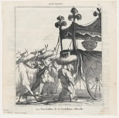 The funeral ceremony for the official candidacy, from 'News of the day,' published in Le Charivari, March 31, 1870