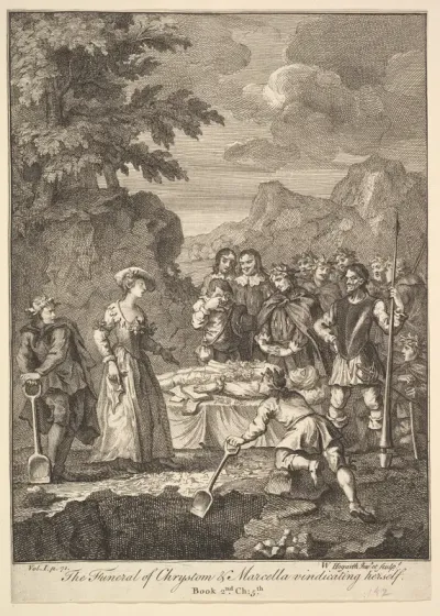 The Funeral of Chrystom & Marcella vindicating herself (Six Illustrations for Don Quixote)