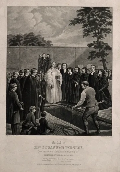 The funeral of Mrs Susannah Wesley at Bunhill Fields, the Methodist cemetery