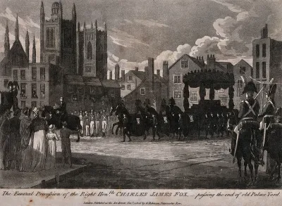The funeral procession of Charles James Fox passing through Palace Yard in London