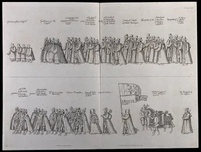 The funeral procession of Queen Elizabeth I, including the Children of the Chapel and the Sergeant of the Vestry