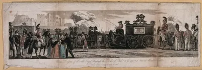 The funeral procession of the Duke of York shown approaching Windsor Castle