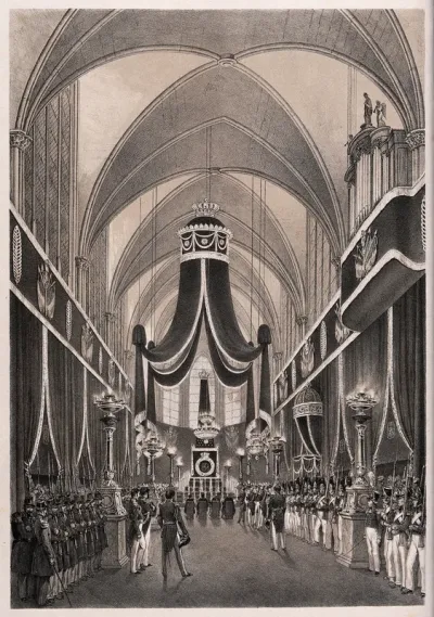 The funeral service of the Duke of Orleans at Dreux prior to his burial, 1842