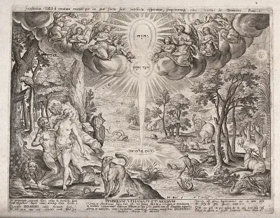 The garden of Eden illuminated by light symbolising the Trinity
