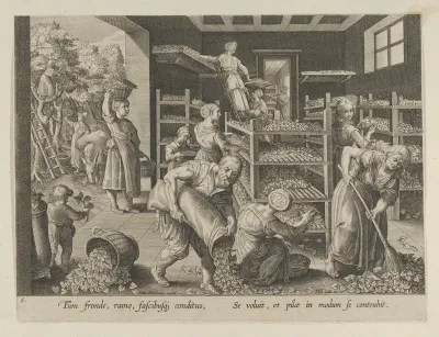 The Gathering of Mulberry Leaves and the Feeding of the Silkworms, Plate 5 from "The Introduction of the Silkworm" [Vermis Sericus]