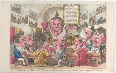 The Genius of Caricature, and his Friends, celebrating the completion of the Second Volume of the Caricature Magazine in the Temple of Mirth