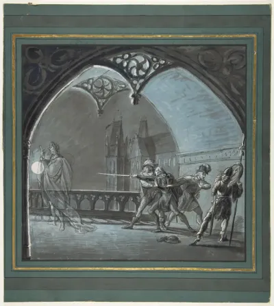 The Ghost of the King Appearing to Hamlet, Horatio and Guards (Hamlet, Act 1, Scene 4)