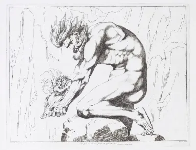 The giant Antaeus carries Virgil and Dante to the Ninth Circle of Hell