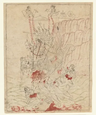 The Goddess Durga Killing the Buffalo Demon, Mahisha (Mahishasura Mardini)