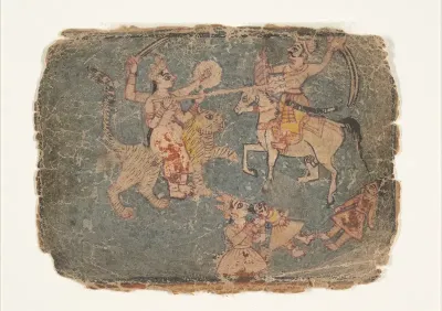 The Goddess Durga Slaying an Enemy; Page from a Dispersed Markandeya Purana (Stories of the Sage Markandeya)