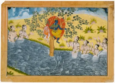 The Gopis Plead with Krishna to Return Their Clothing, Page from a Bhagavata Purana (Ancient Stories of Lord Vishnu) series