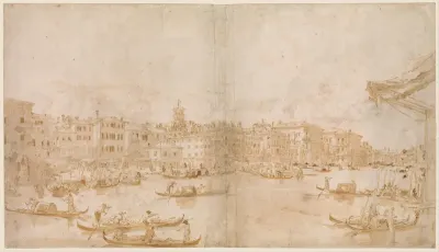 The Grand Canal above the Rialto (recto); A Priest Celebrating Mass and Saint Vincent Ferrer Preaching (verso)