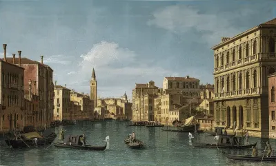 The Grand Canal, Venice, looking north-west from the Ca' Corner to the Ca' Contarini degli Scrigni, with the campanile of Santa Maria della Carità