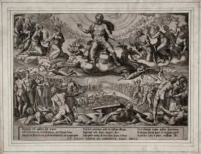 The graves open on the day of judgement; Christ, apostles and female saints look on
