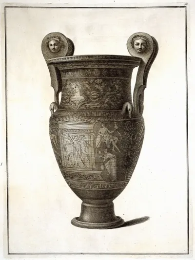 The Hamilton vase: a wine-mixing bowl (krater) painted with a monument in which are a man with a horse, and with other figures