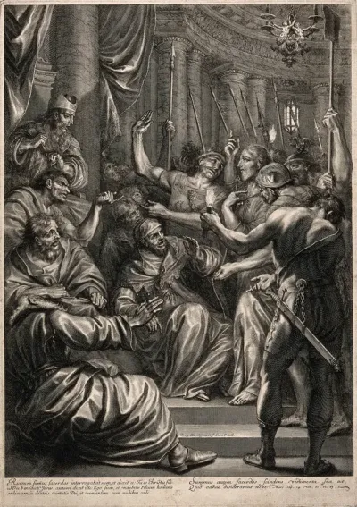The high priest questions Jesus after his arrest