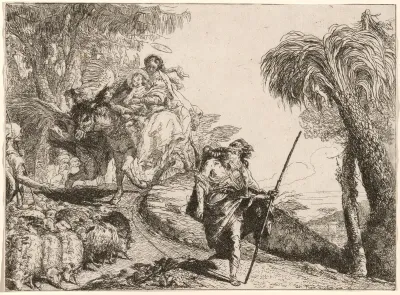 The Holy Family Descending a Path near Shepherds