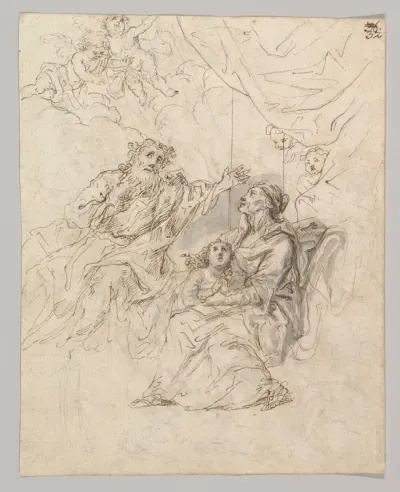 The Holy Family (recto); Moses striking water from a rock (verso)