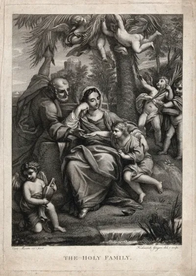 The Holy Family resting under a palm tree during the flight into Egypt