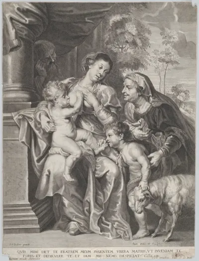 The Holy Family with Elizabeth and the infant Saint John the Baptist, the Virgin nursing the infant Christ