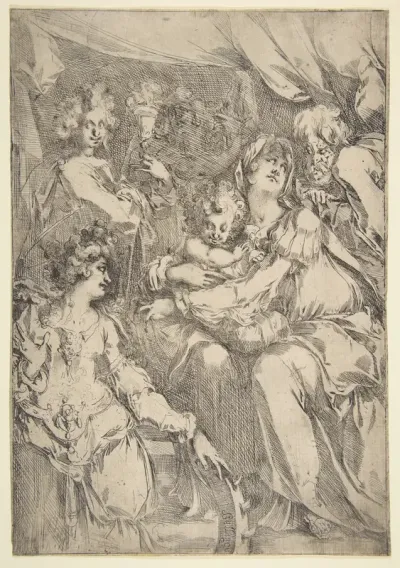 The Holy Family with Saint Catherine, Saint John the Evangelist and an Angel
