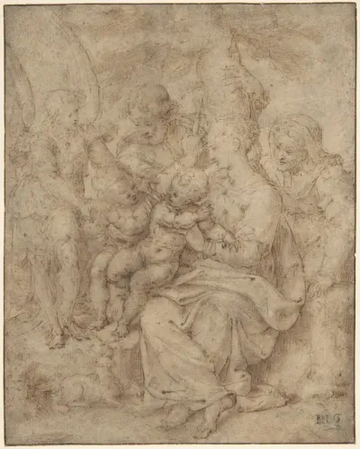 The Holy Family with the Infant Baptist, Saint Elizabeth, and an Attendant Angel