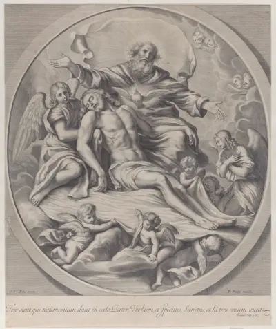 The Holy Trinity, with the dead Christ at center surrounded by angels, God the Father, and the Holy Spirit