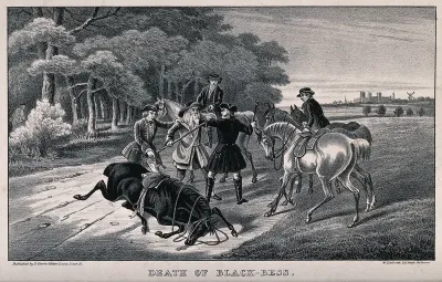 The horse of Dick Turpin, Black Bess, dies of exhaustion after Turpin tries to escape from his pursuers