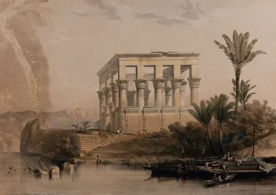 The hypaethral, or roofless, temple on the island of Philae, Egypt