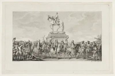 The Inauguration of the Statue of Louis XV, Vignette on page 1, from Description des Travaux qui ont précédé. accompagné et suivi la fonte en bronze d'un seul jet de la Statue Equèstre de Louis XV le bien-aimé dressée sur les mémoires de M. Lempereur