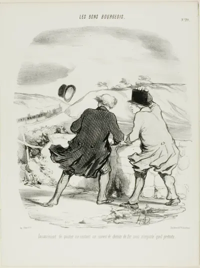 The inconvenience of leaving the train even only for a moment and for any pretext whatsoever, plate 29 from Les Bons Bourgeois