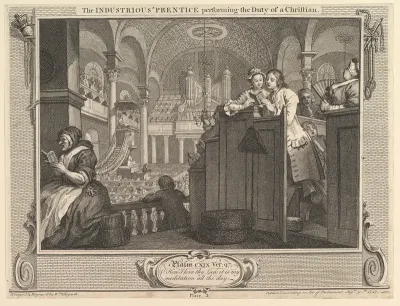 The Industrious 'Prentice Performing the Duty of a Christian: IIndustry and Idleness, plate 2