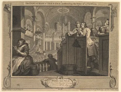 The Industrious 'Prentice Performing the Duty of a Christian: Industry and Idleness, plate 2