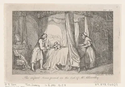 The infant Jones found in the bed of Mr. Allworthy, from "The History of Tom Jones, a Foundling"