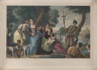 The infant Moses is brought before Pharaoh's daughter