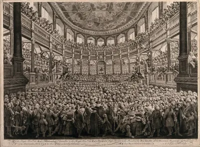 The installation of the Earl of Westmorland as Chancellor of Oxford University in the Sheldonian Theatre at Oxford