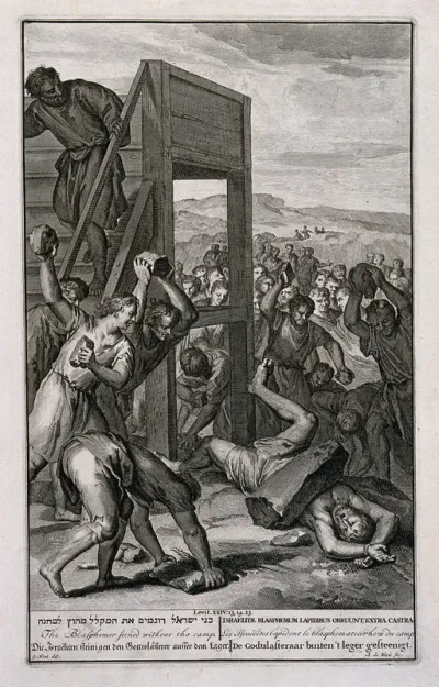 The Israelites stoning a blasphemer
