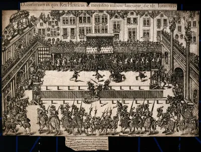 The jousting match at the Hôtel des Tournelles in Paris in 1559, in which Henri II of France loses his life