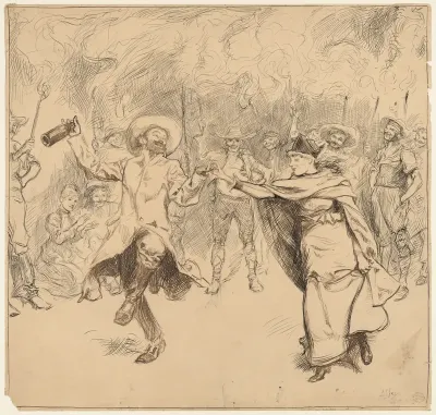 The jovial monarch caught Mrs. Russell's hand in his, and proceeded to dance, illustration to "A Castle in Spain: A Novel"